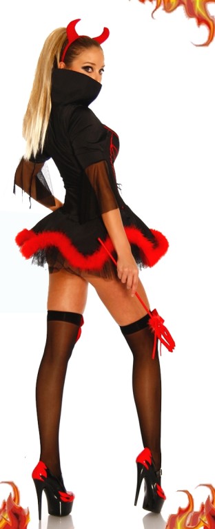 8296 Ladies Evil Devil Demon Fancy Dress Halloween Costume Horns Pitch