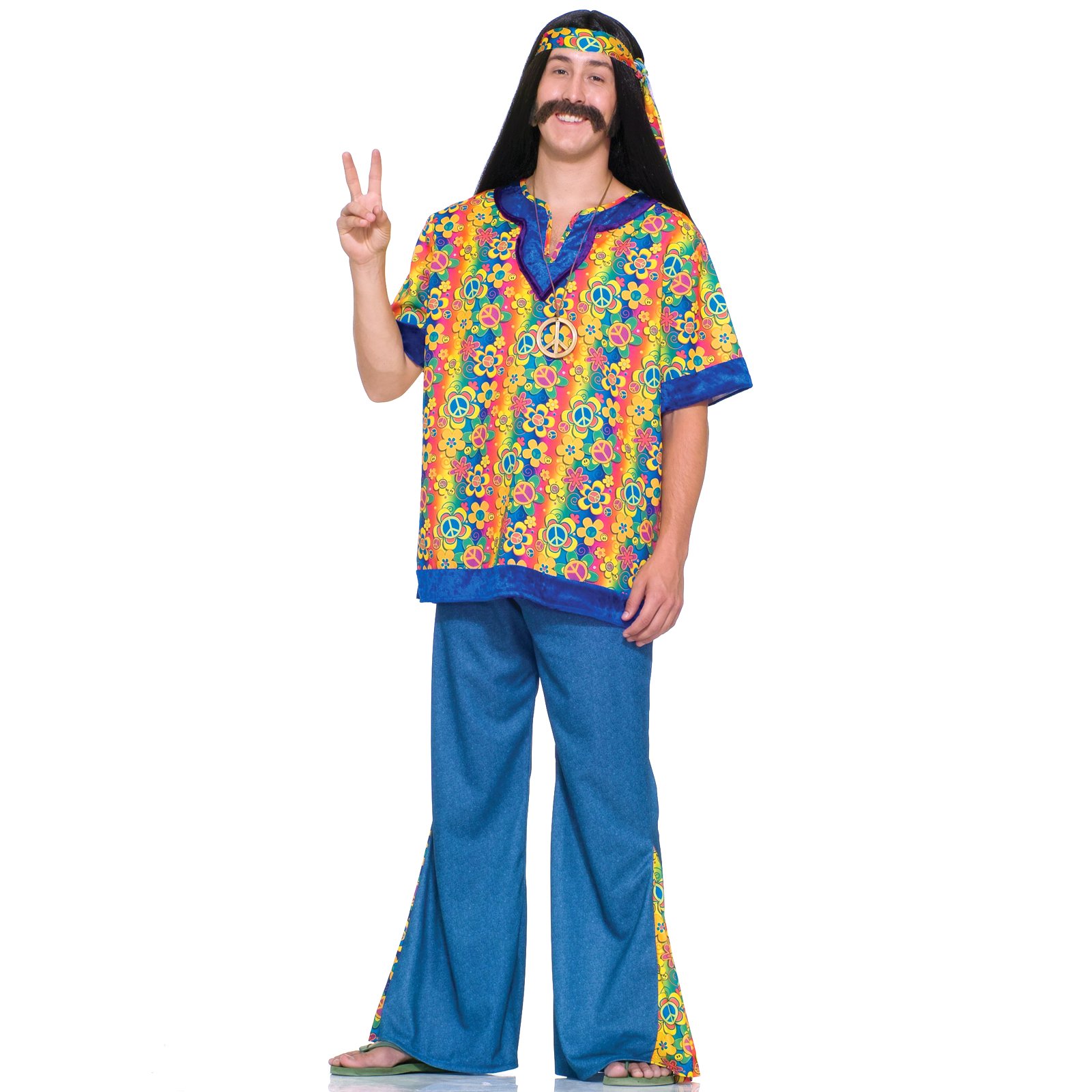 C603 Mens 60's 70's Far Out Peace Hippie Halloween Fancy Dress Adult ...