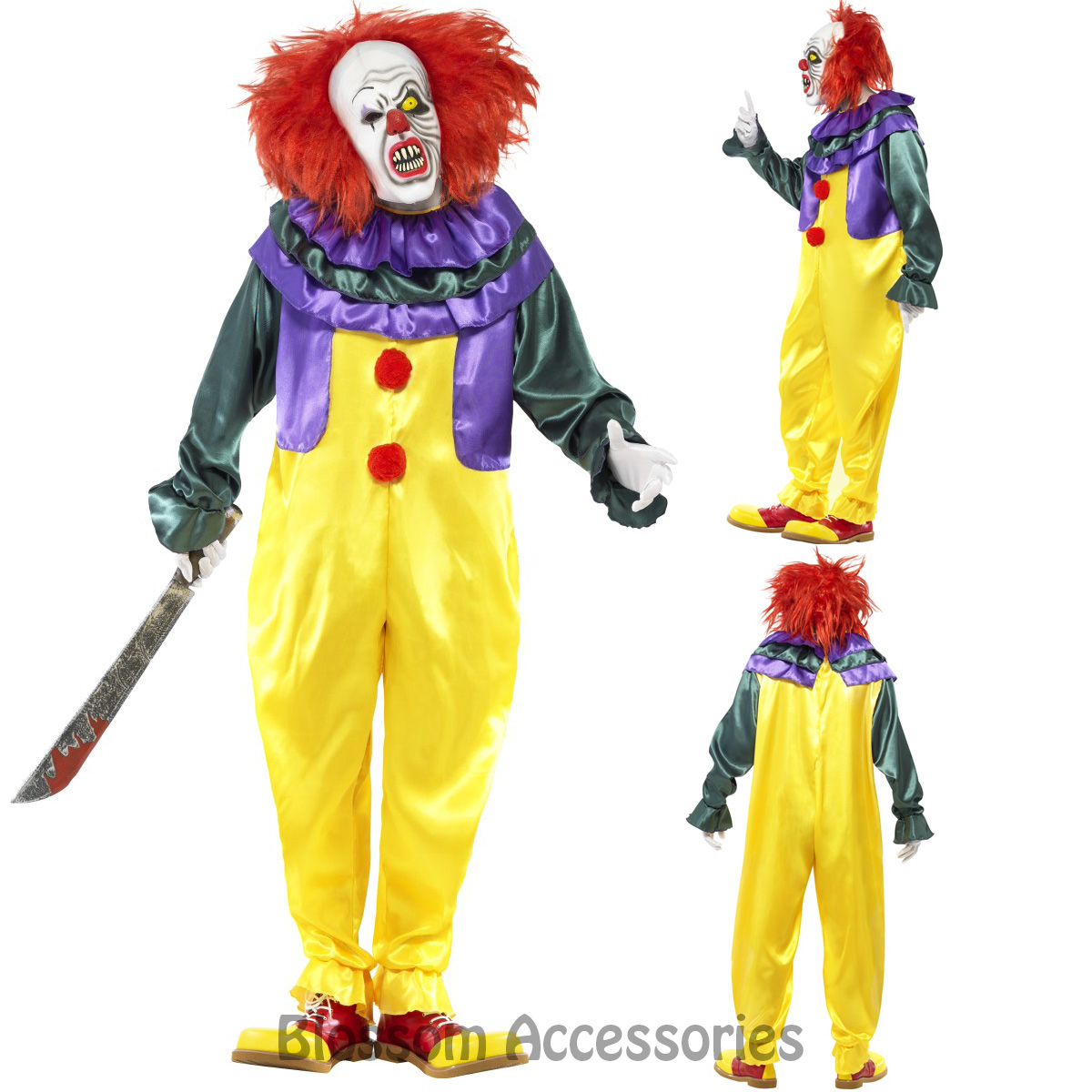 CL921 Horror Killer Clown Scary Circus Costume Mens Halloween Pennywise ...