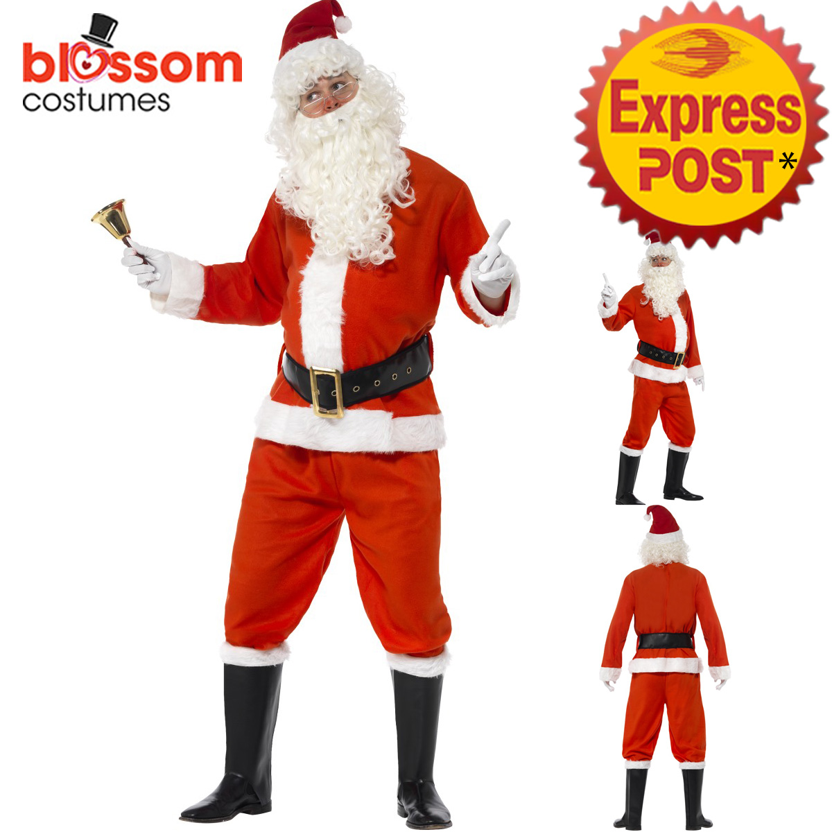 CA125 Deluxe Santa Claus Mens Christmas Costume Xmas Fancy Dress Up Party Outfit | eBay