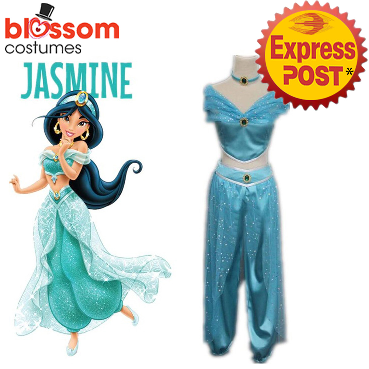 K452 Aladdin Jasmine Princess Genie Cosplay Costume Belly Dancer Fancy ...