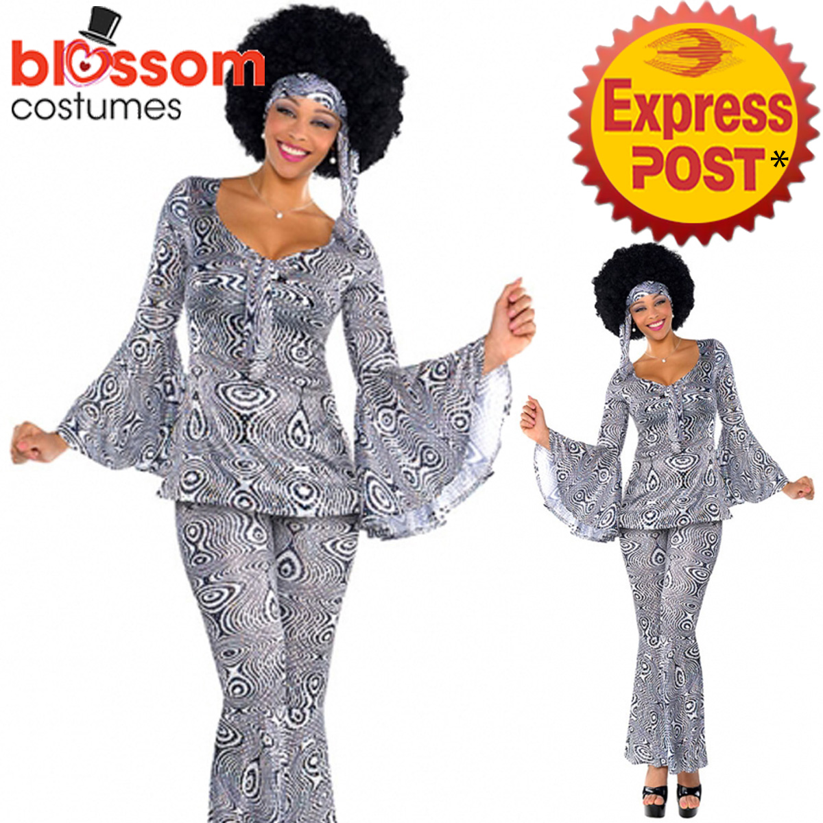 K269 Ladies 60s 70s Go-Go Retro Hippie Disco Fancy Dress Costume – Brand New With Tags