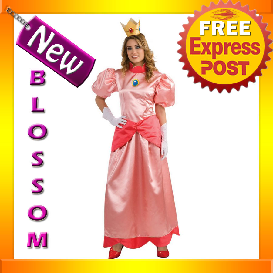 C517 Super Mario Bros Deluxe Princess Peach Fancy Party Dress Adult Costume