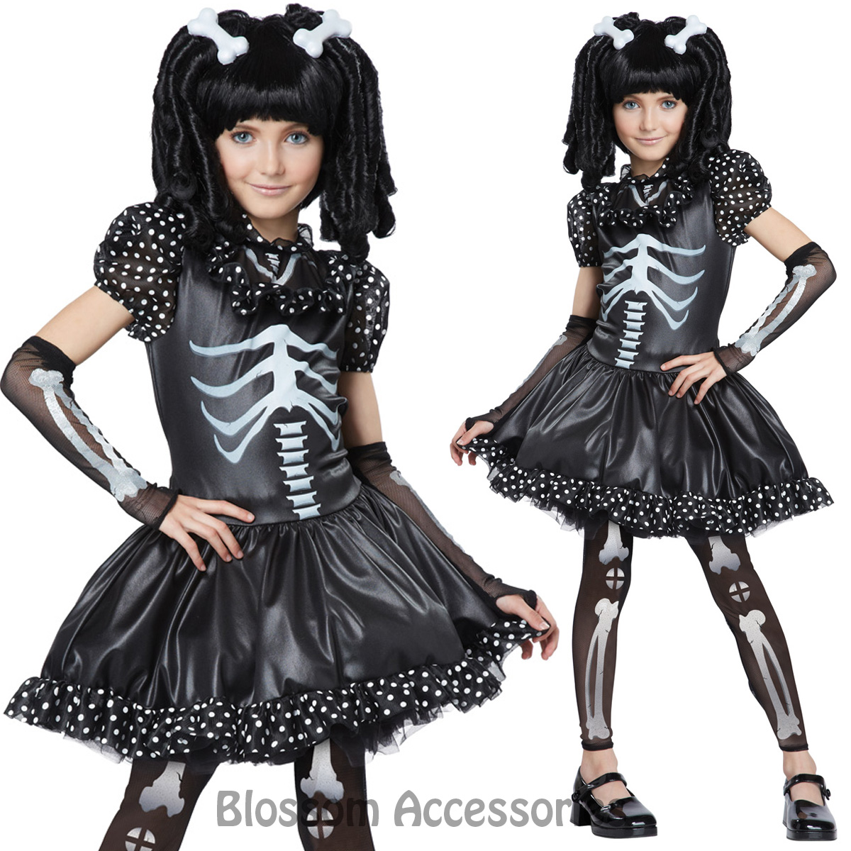 CK573 Skeleton Girls Halloween Fancy Dress Up Scary Horror Gothic Dark ...