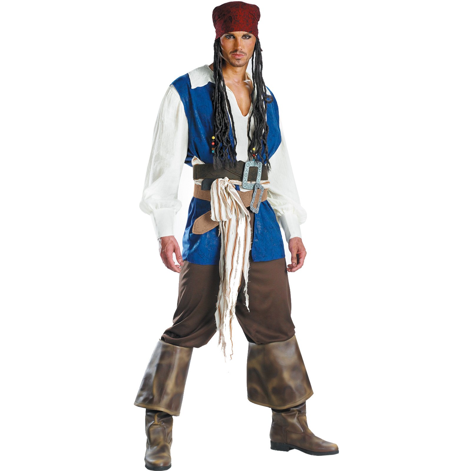 C211 Pirates Captain Jack Sparrow Adult Mens Halloween Fancy Dress ...