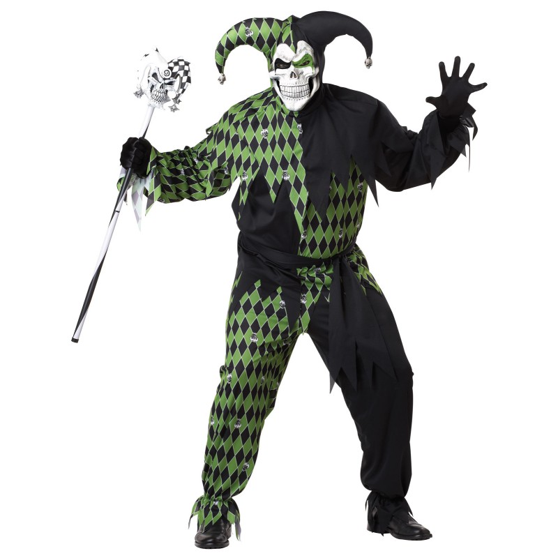C620 Jokes on You Mardi Gras Black Green Evil Jester Halloween Adult ...