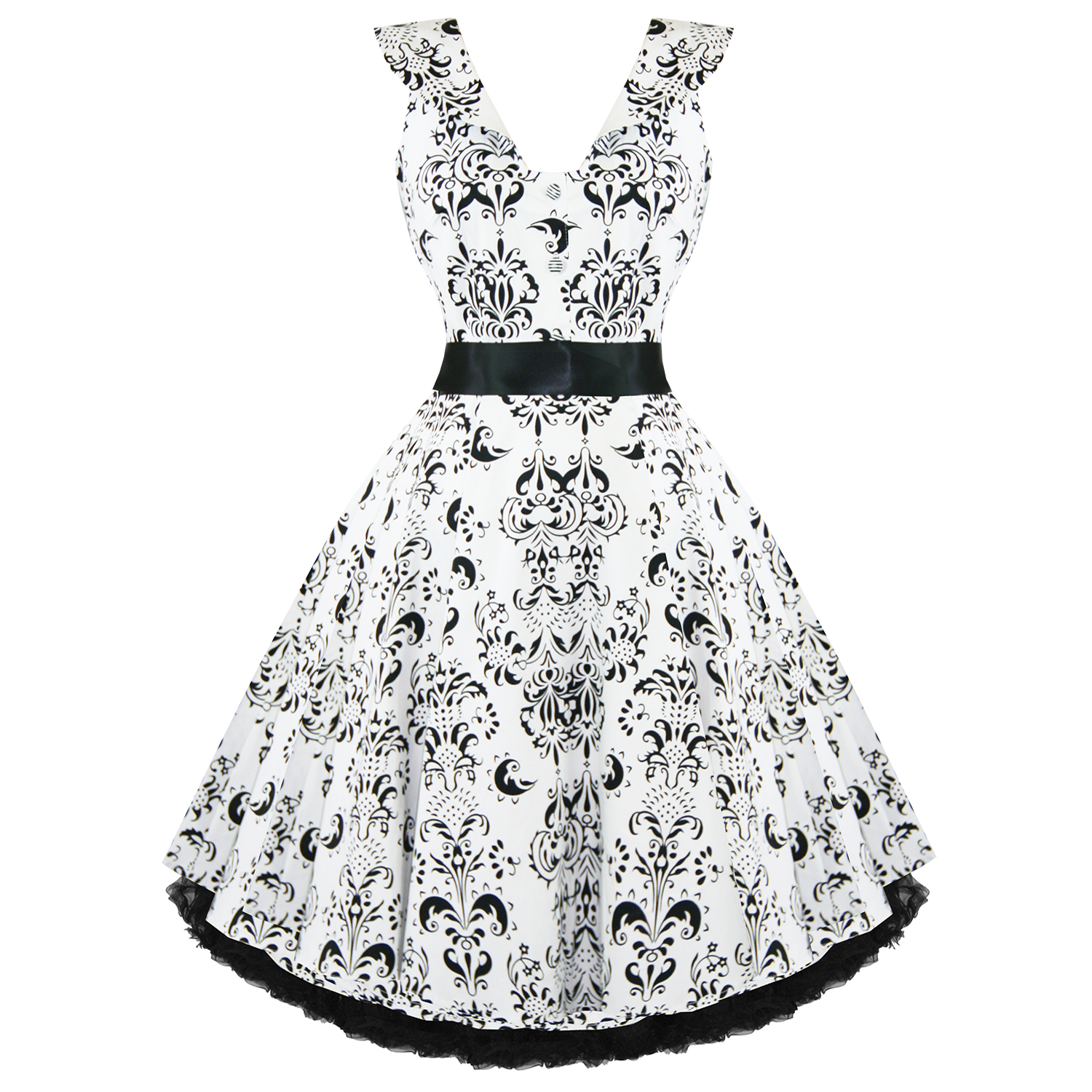RKH11 Hearts & Roses Damask White Sleeveless Rockabilly Dress 50's ...