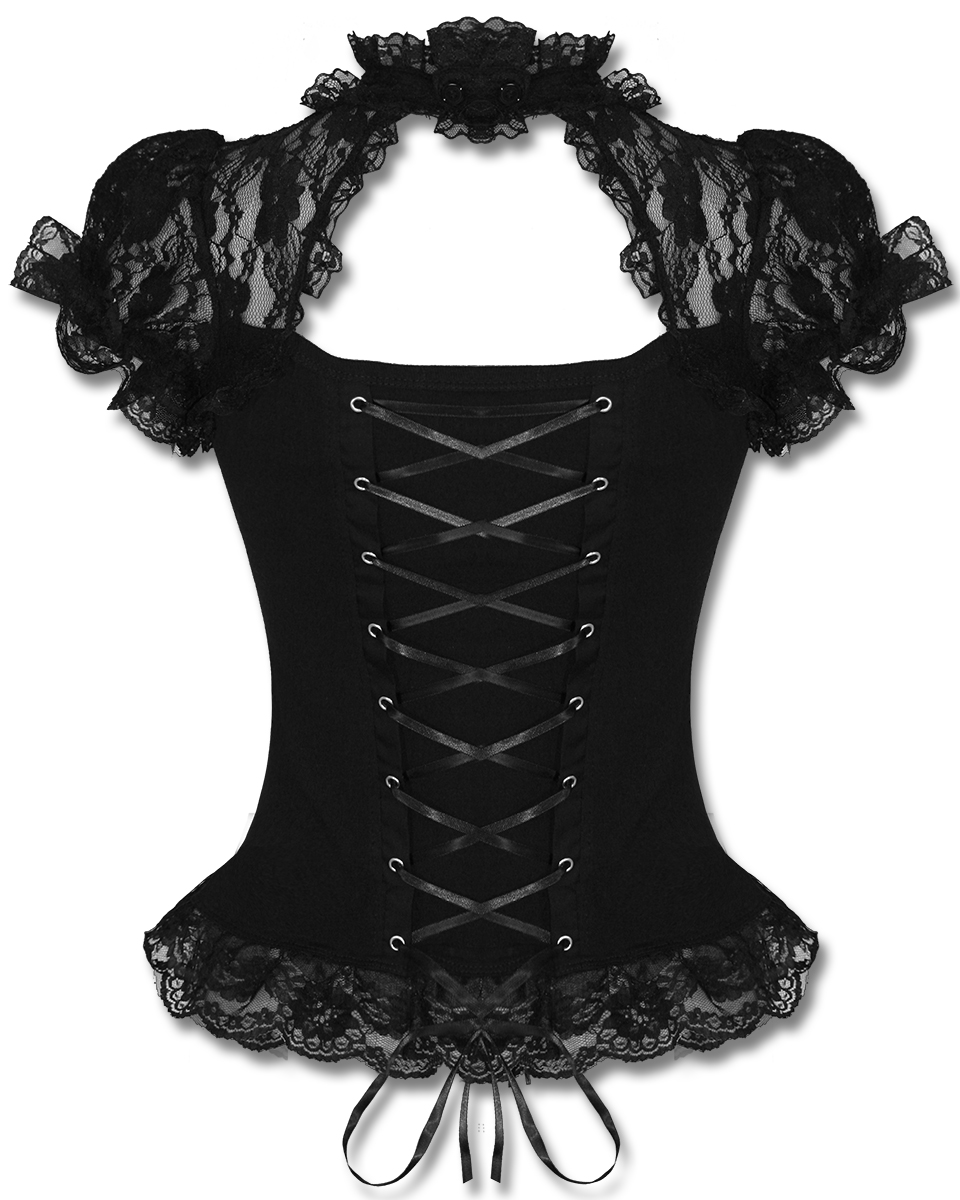 RKP66 Hell Bunny Black Lace Steampunk Gothic Lolita Short Sleeve ...